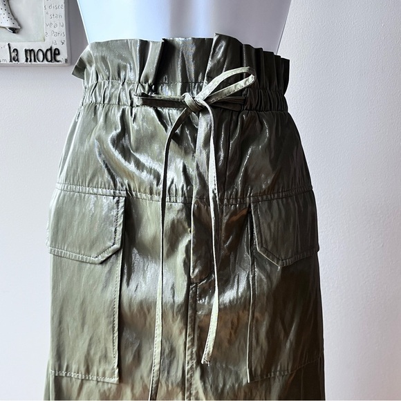 NWT Zara Green Shinny Faux Leather Paper Bag Skirt Size L - Picture 4 of 11